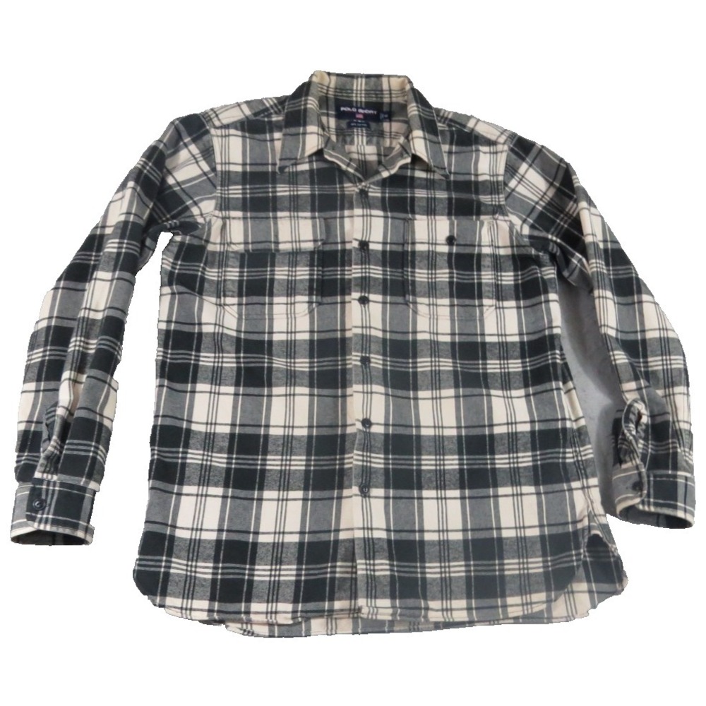 Polo‎ Sport Ralph Lauren VTG 90s Plaid Flannel Shirt Men M Heavy Cotton Black